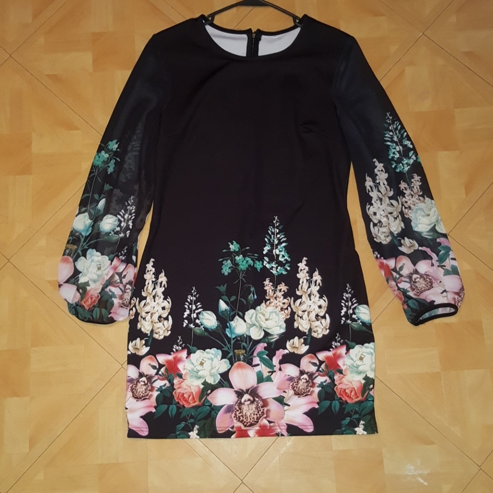Long Sleeve Black Floral Dress